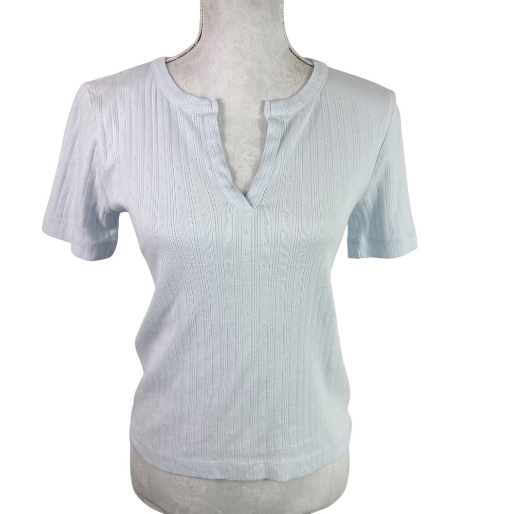 Madewell Women's M Pointelle Crew Tee‎ T-Shirt Pale Blue Cotton NWT